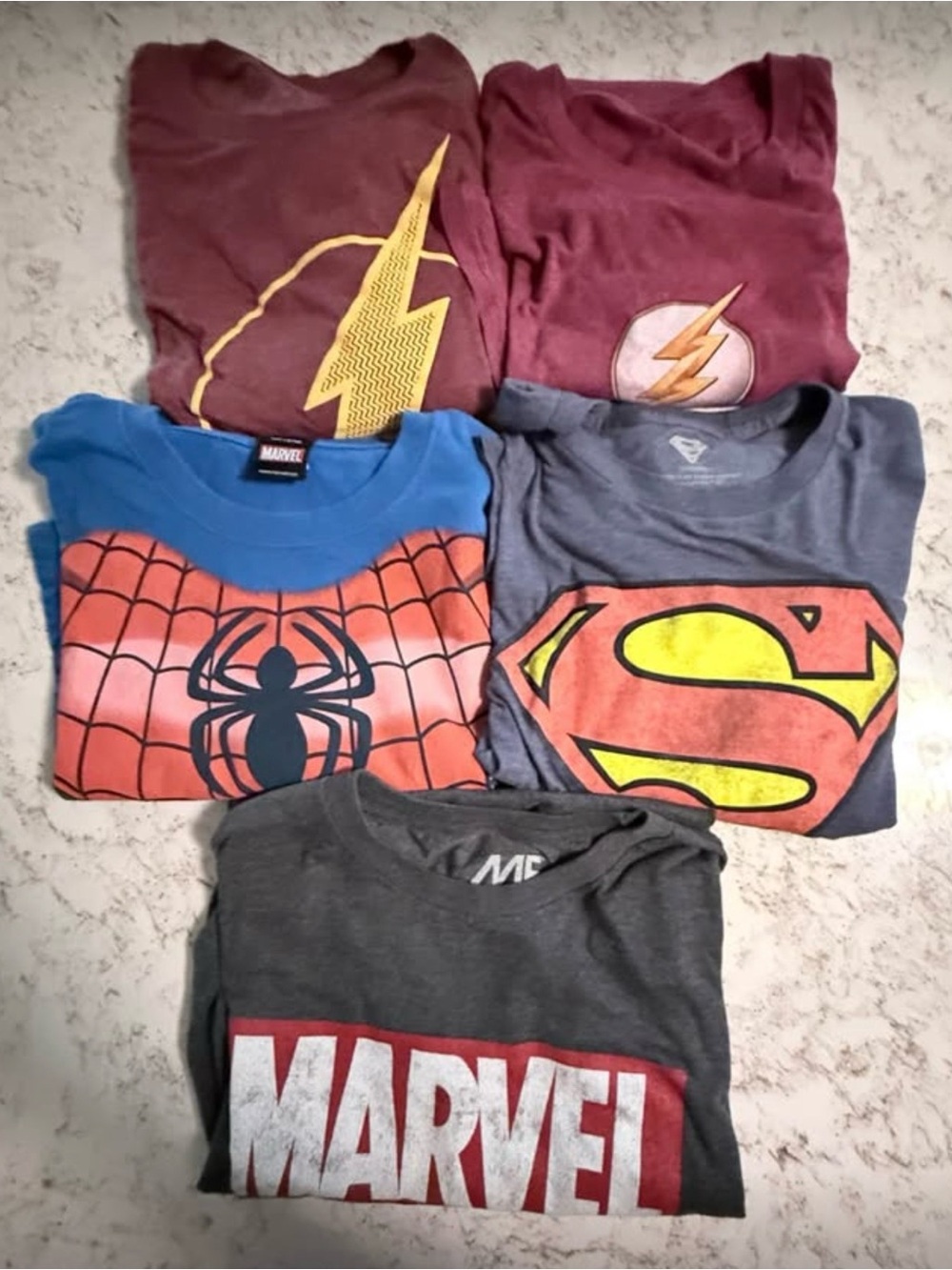 5pc Superhero Graphic Tees Lot Spiderman Superman Flash Marvel